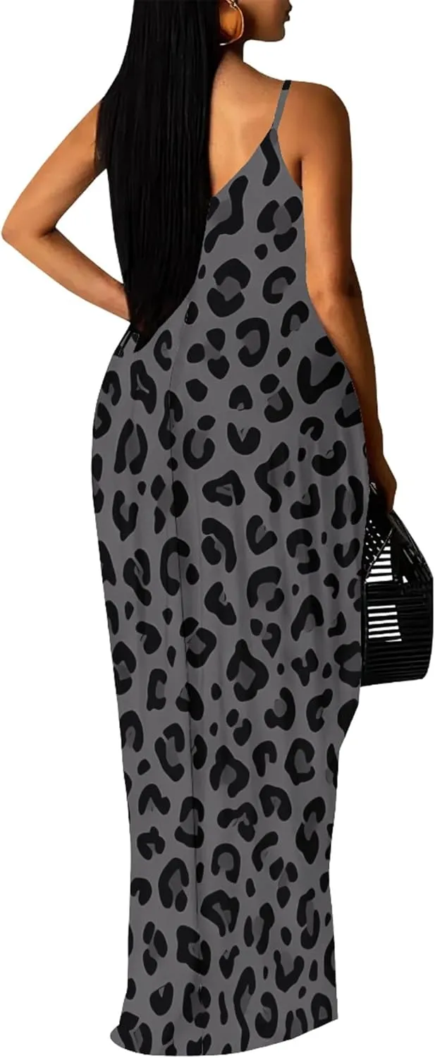 Plus Size Dress for Women 2024 Casual Sleeveless Sundress Loose Spaghetti Strap Long Summer Beach Maxi Dress with Pockets