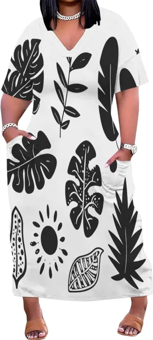 Plus Size Dresses for Curvy Women 2024 Summer Casual Short Sleeve T Shirt Midi Dress with Pockets