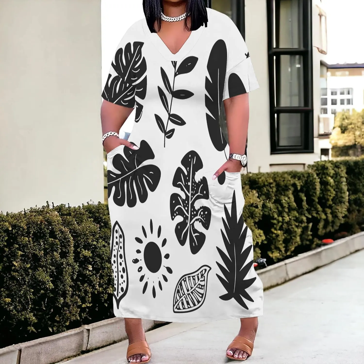 Plus Size Dresses for Curvy Women 2024 Summer Casual Short Sleeve T Shirt Midi Dress with Pockets
