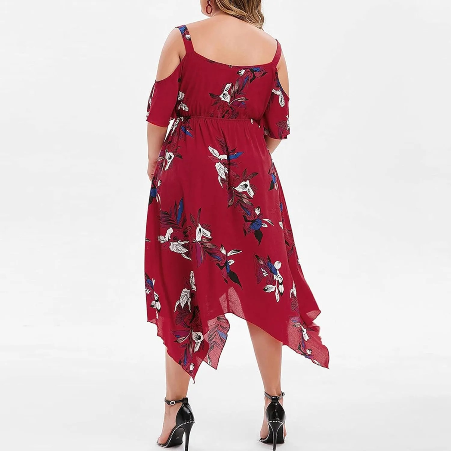 Plus Size Maxi Dress for Women Summer Casual Short Sleeve Floral Midi Dresses Sexy V Neck Vacation Beach Sundress