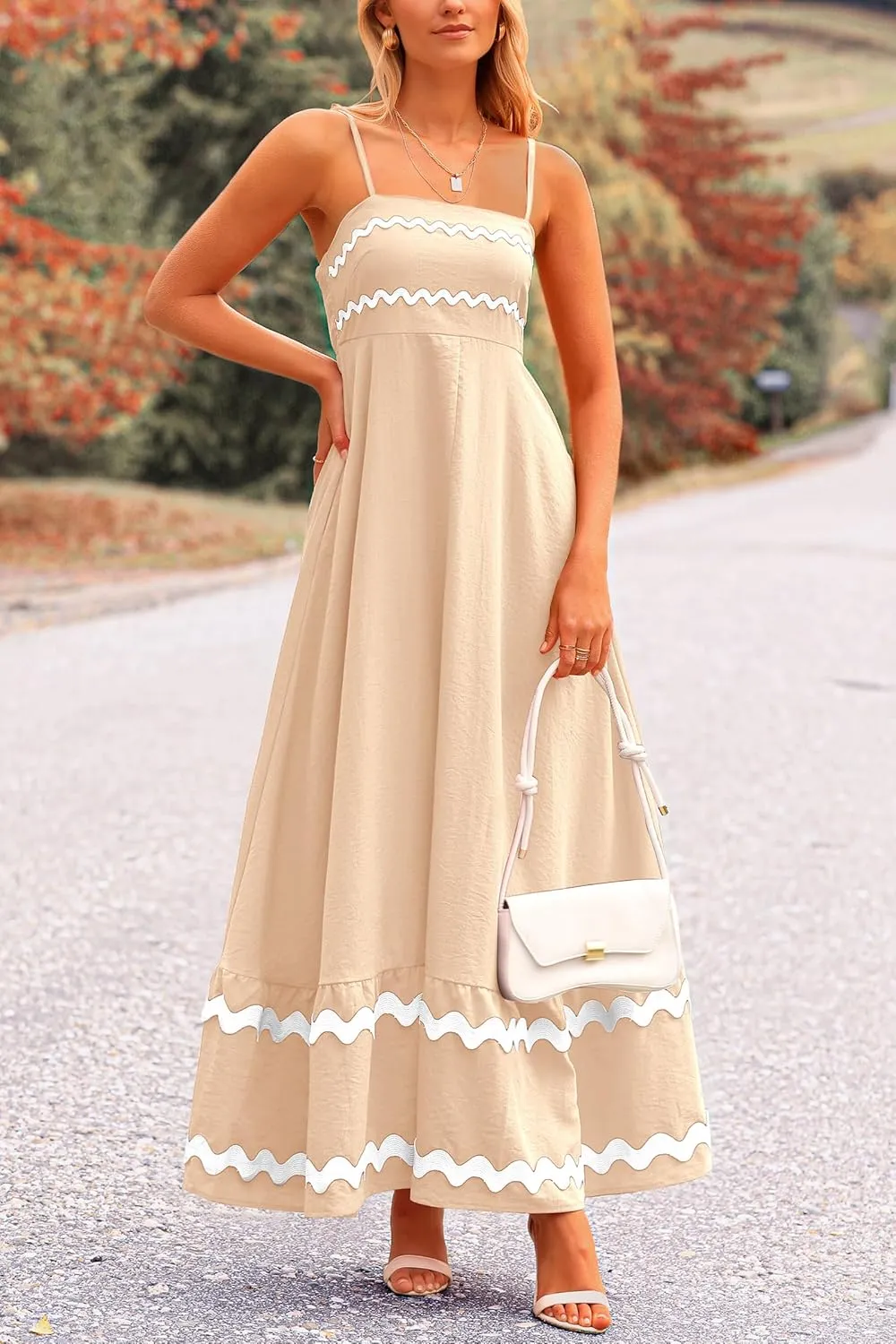 PRETTYGARDEN Women's 2025 Summer Flowy Maxi Dress Casual Sleeveless Spaghetti Strap Ruffle Beach Long Dresses
