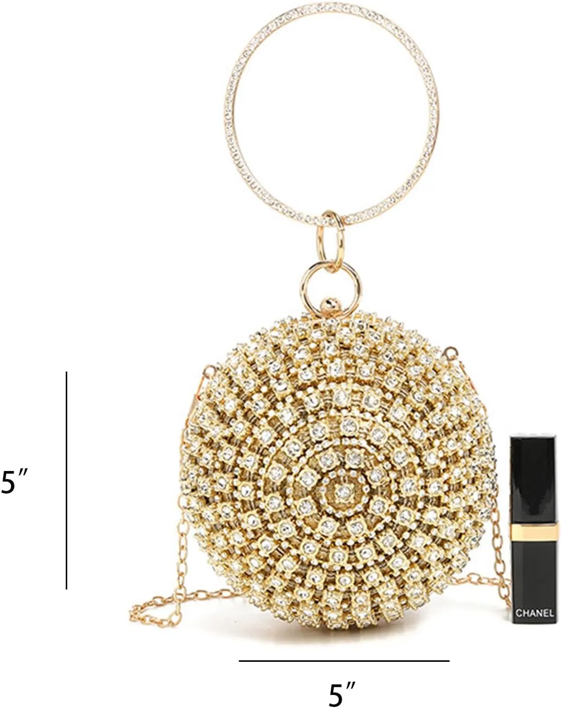 Rhinestone Ball Shape Clutch Purse Evening Full Diamonds Bag Glitter Handbag Crossbody Bag for Formal Wedding