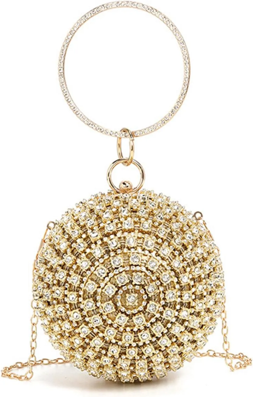 Rhinestone Ball Shape Clutch Purse Evening Full Diamonds Bag Glitter Handbag Crossbody Bag for Formal Wedding