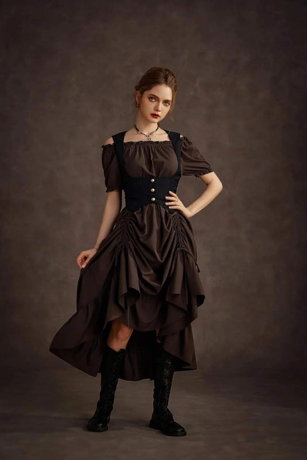 Scarlet Darkness Renaissance Costume Women Steampunk Dress Medieval Ren Faire Dress