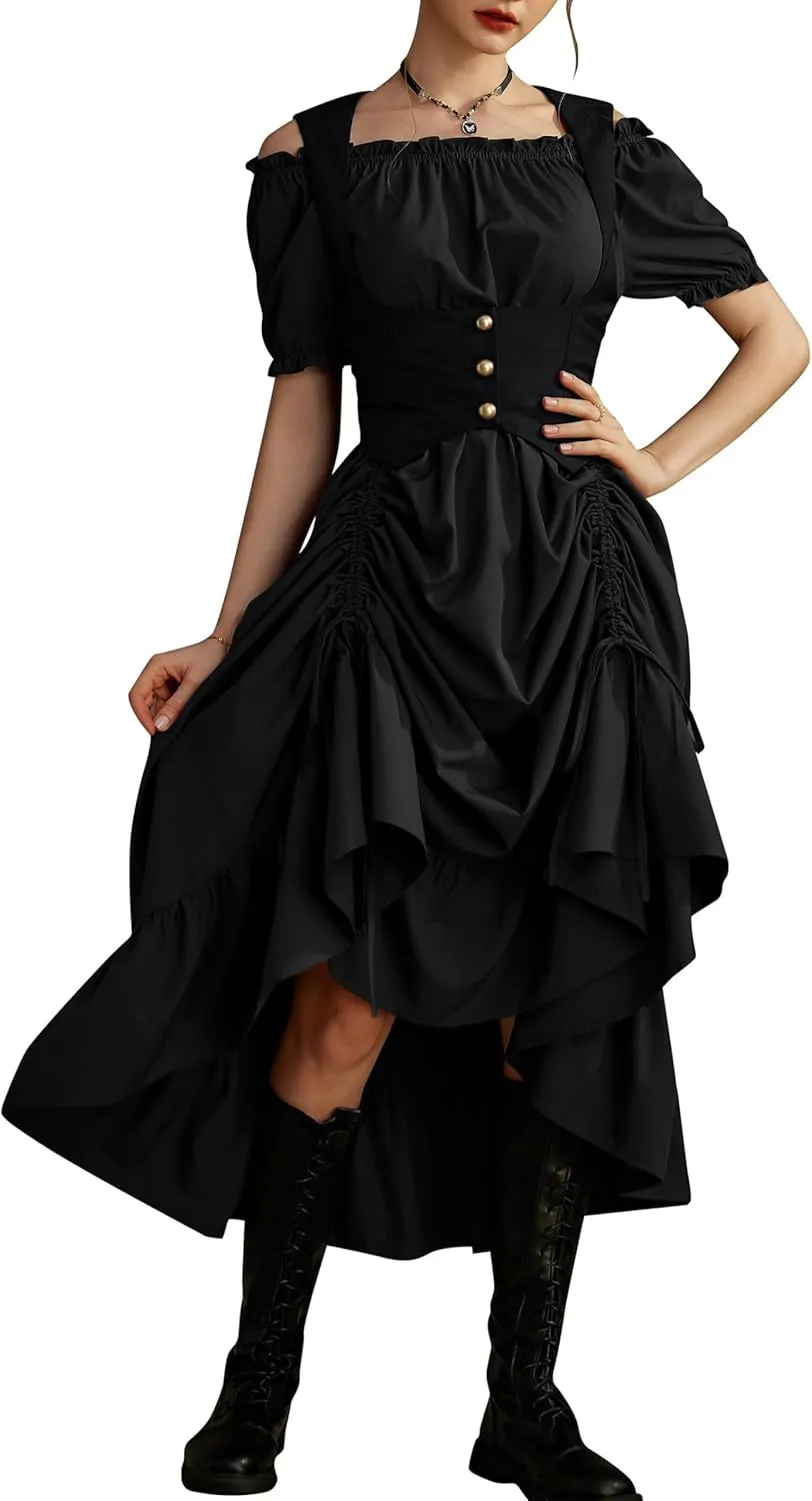 Scarlet Darkness Renaissance Costume Women Steampunk Dress Medieval Ren Faire Dress