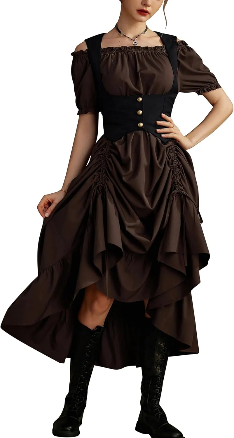 Scarlet Darkness Renaissance Costume Women Steampunk Dress Medieval Ren Faire Dress