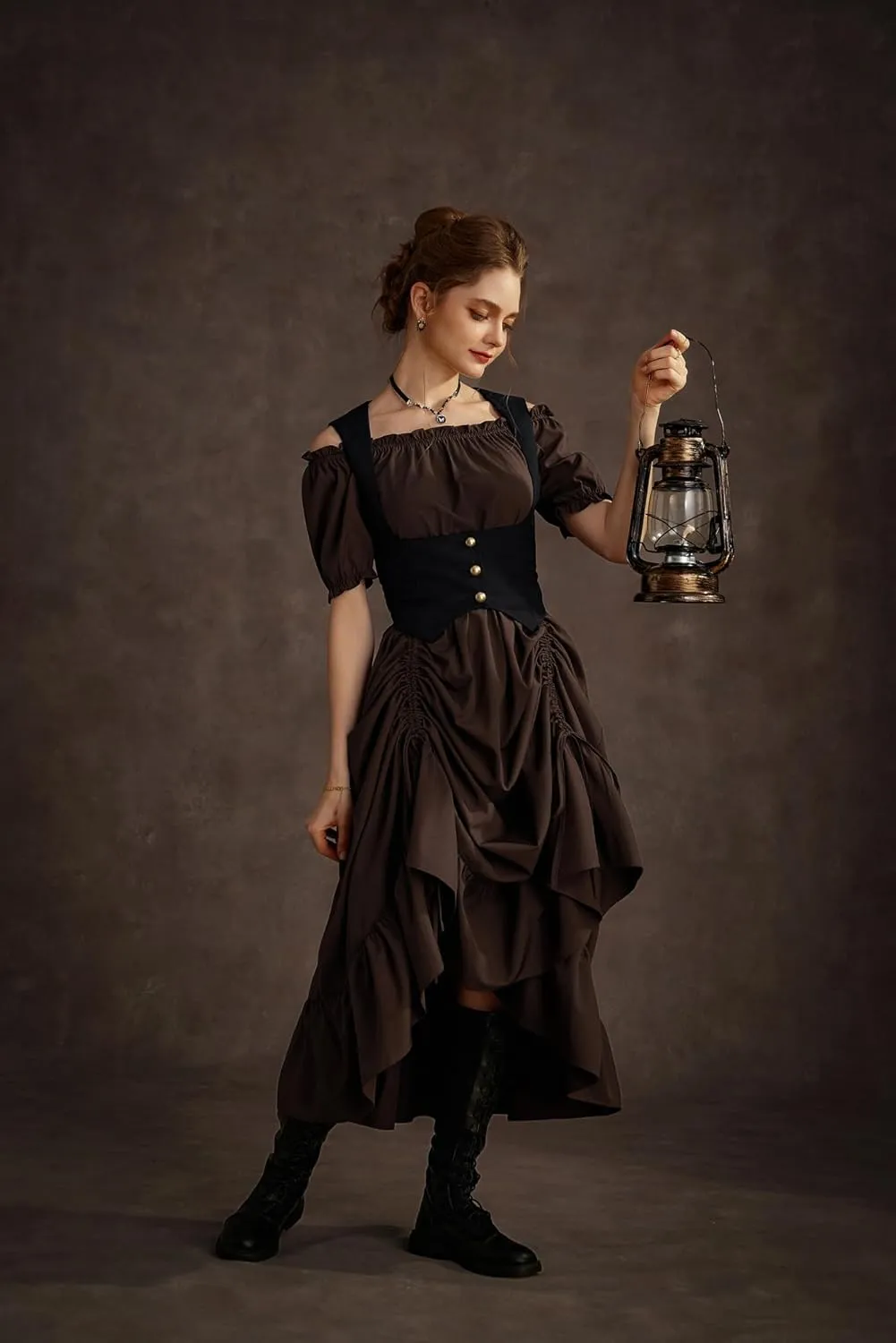Scarlet Darkness Renaissance Costume Women Steampunk Dress Medieval Ren Faire Dress