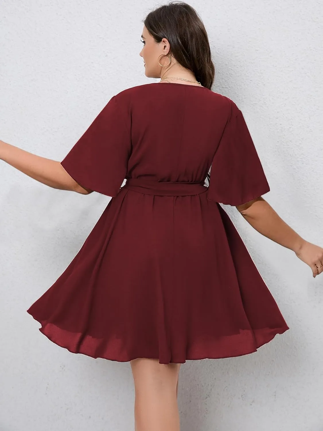 SCOMCHIC Women's Plus Size Summer Dresses Short Sleeve Wrap V Neck A Line Skater Mini Short Dress XL-4XL