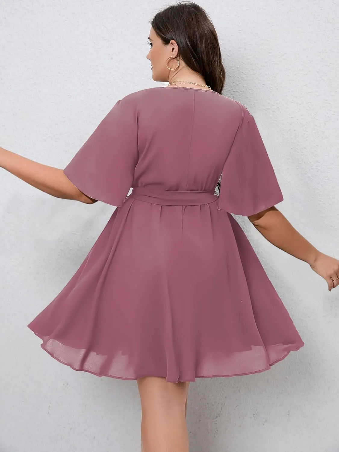 SCOMCHIC Women's Plus Size Summer Dresses Short Sleeve Wrap V Neck A Line Skater Mini Short Dress XL-4XL