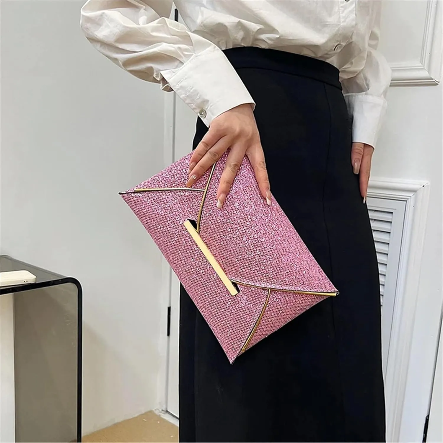 Sequin Evening Clutch Bag Women Glitter Party Bag Solid Color Sequins Evening Purse Elegant Bling Clutch Envelope Wristlet Bag Female Outdoor Wallet for PartyCocktail(Red)