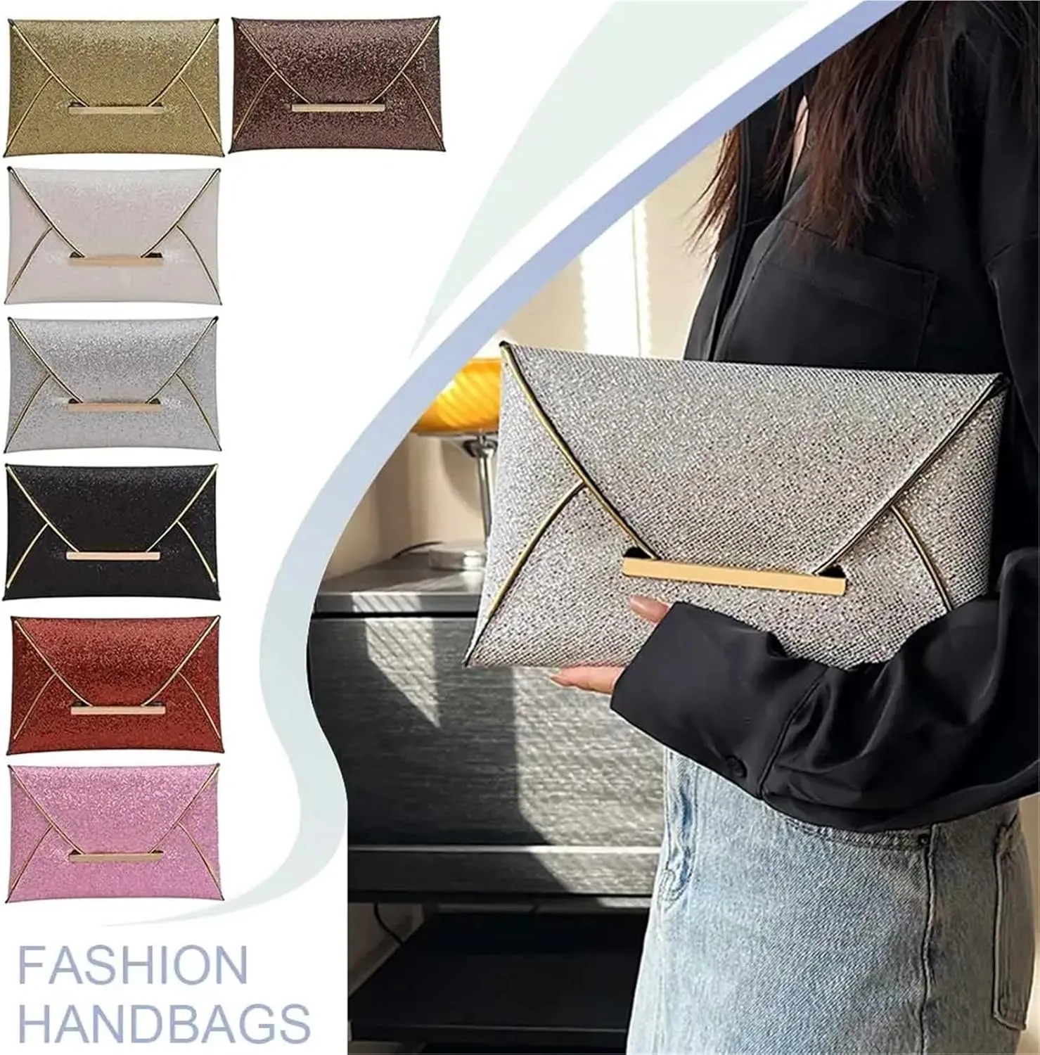 Sequin Evening Clutch Bag Women Glitter Party Bag Solid Color Sequins Evening Purse Elegant Bling Clutch Envelope Wristlet Bag Female Outdoor Wallet for PartyCocktail(Red)