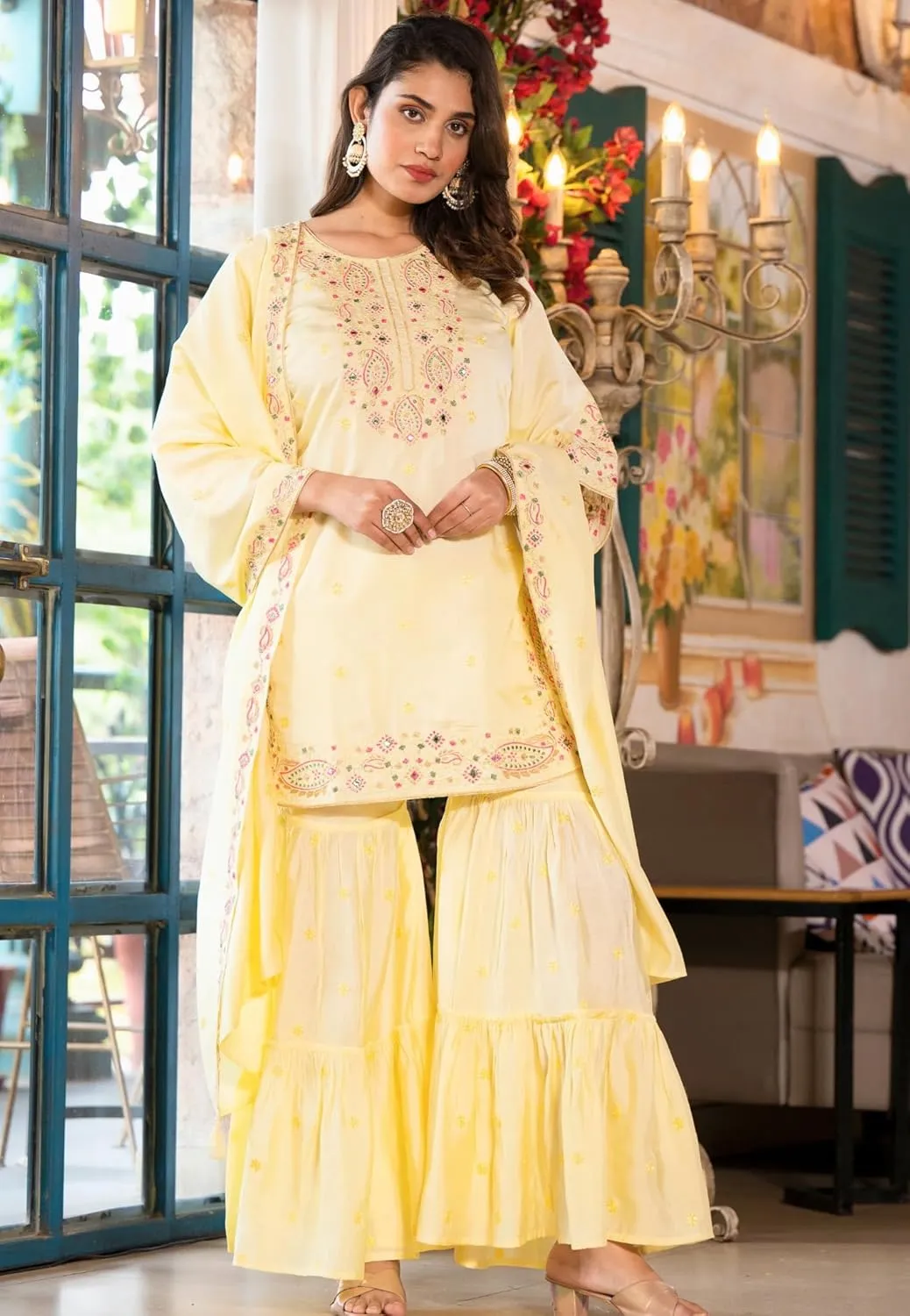 Sharara suit set-3 Pc kurti/kurta, pant, dupatta|indian dresses for women|salwar kameez ready to wear for parties