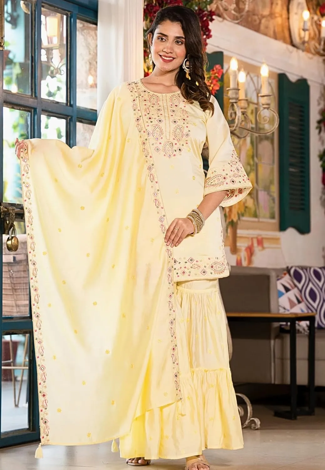 Sharara suit set-3 Pc kurti/kurta, pant, dupatta|indian dresses for women|salwar kameez ready to wear for parties