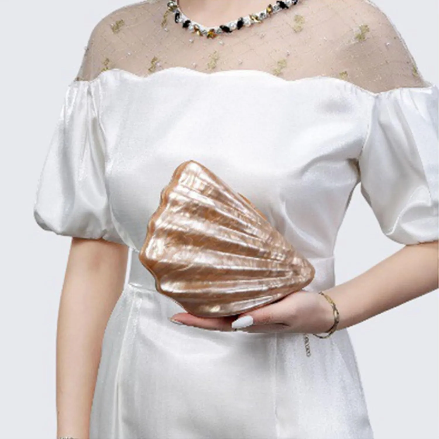 Shell Evening Clutch Purse, Small Purses For Women Pearl Acrylic Shoulder Handbags Cross Body Party Prom Seashell Bag