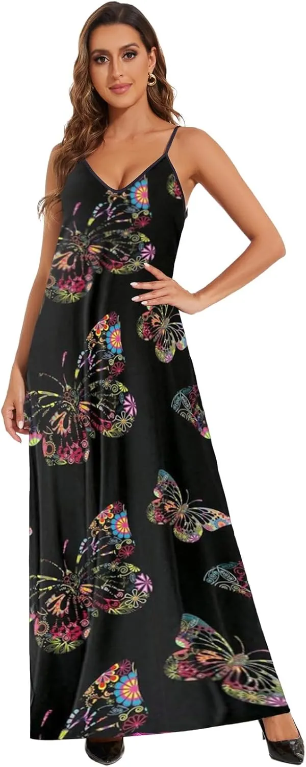 shengfan Plus Size Maxi Dresses Sundress for Women Loose Printed Adjustable African Beach Dress with Pockets