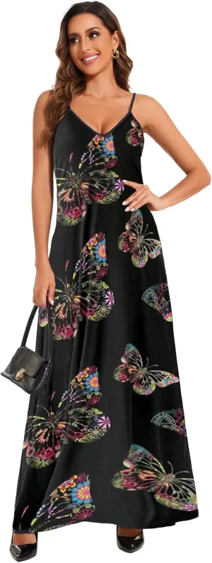 shengfan Plus Size Maxi Dresses Sundress for Women Loose Printed Adjustable African Beach Dress with Pockets