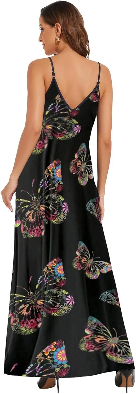shengfan Plus Size Maxi Dresses Sundress for Women Loose Printed Adjustable African Beach Dress with Pockets