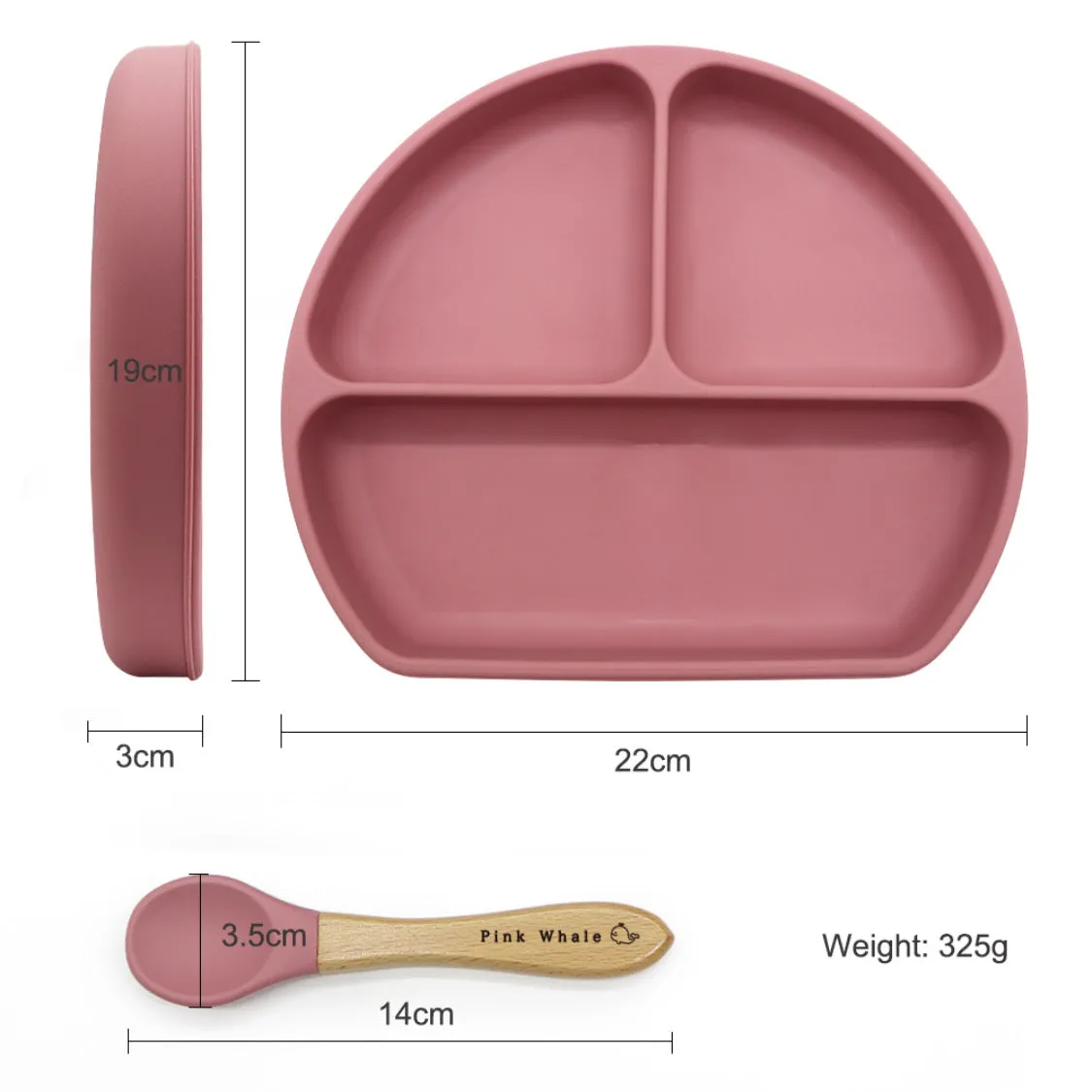 Silicone Non-Slip Base Divided Plate With Lid & Spoon (Sage Green)