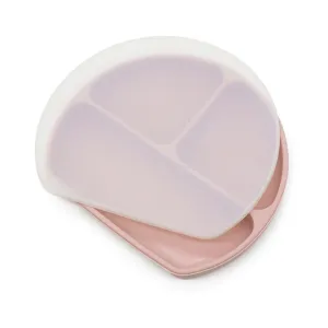 Silicone Non Suction Divided Plate With Lid (Baby Pink)