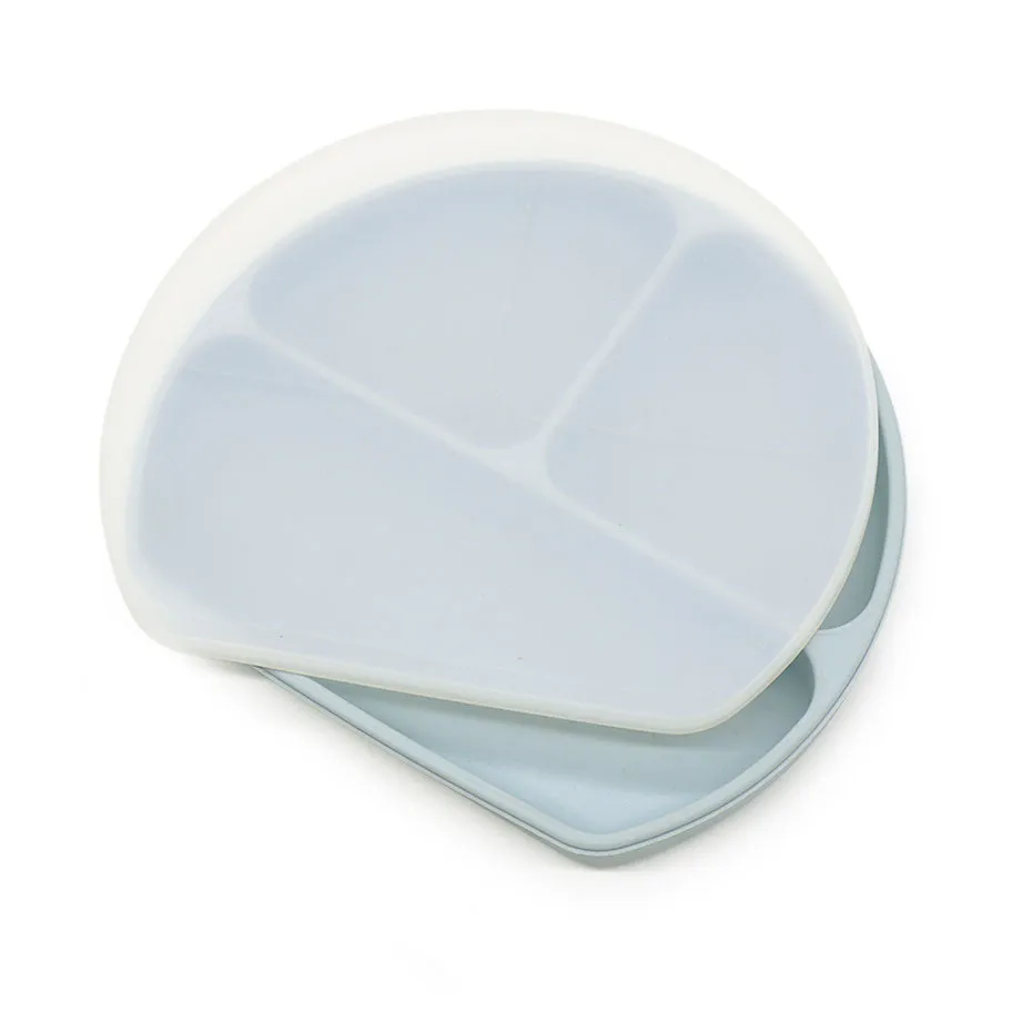 Silicone Non Suction Divided Plate With Lid (Dusk Blue)