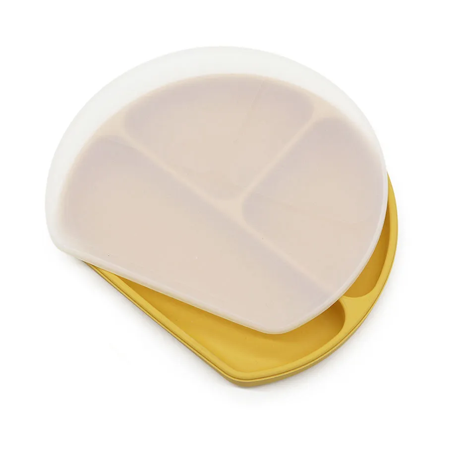 Silicone Non Suction Divided Plate With Lid (Mustard)