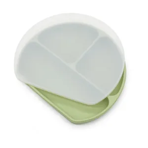 Silicone Non Suction Divided Plate With Lid (Sage Green)