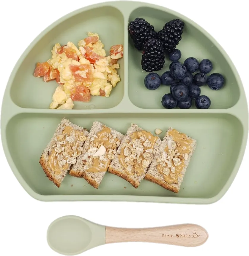 Silicone Suction Divided Plate With a Spoon (Dusty Rose)