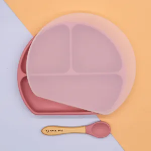 Silicone Suction Divided Plate With a Spoon (Dusty Rose)