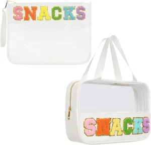 Snack Bag, Clear Travel Bags for Toiletries, Cosmetic Bag with Zipper, Chenille Letter Patch, Women's Toiletry Bags