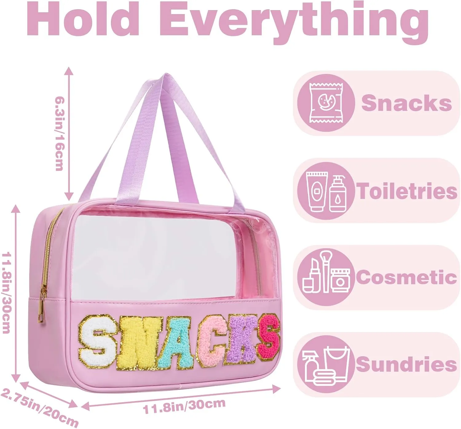 Snack Bags Chenille Letter Clear Makeup Bag Snacks Bags for Travel, Clear Snack Pouch, Preppy Cosmetic Bag, Sunscreen Bag, Travel Toiletry Pouches Cosmetic Pouch for Women and Girls