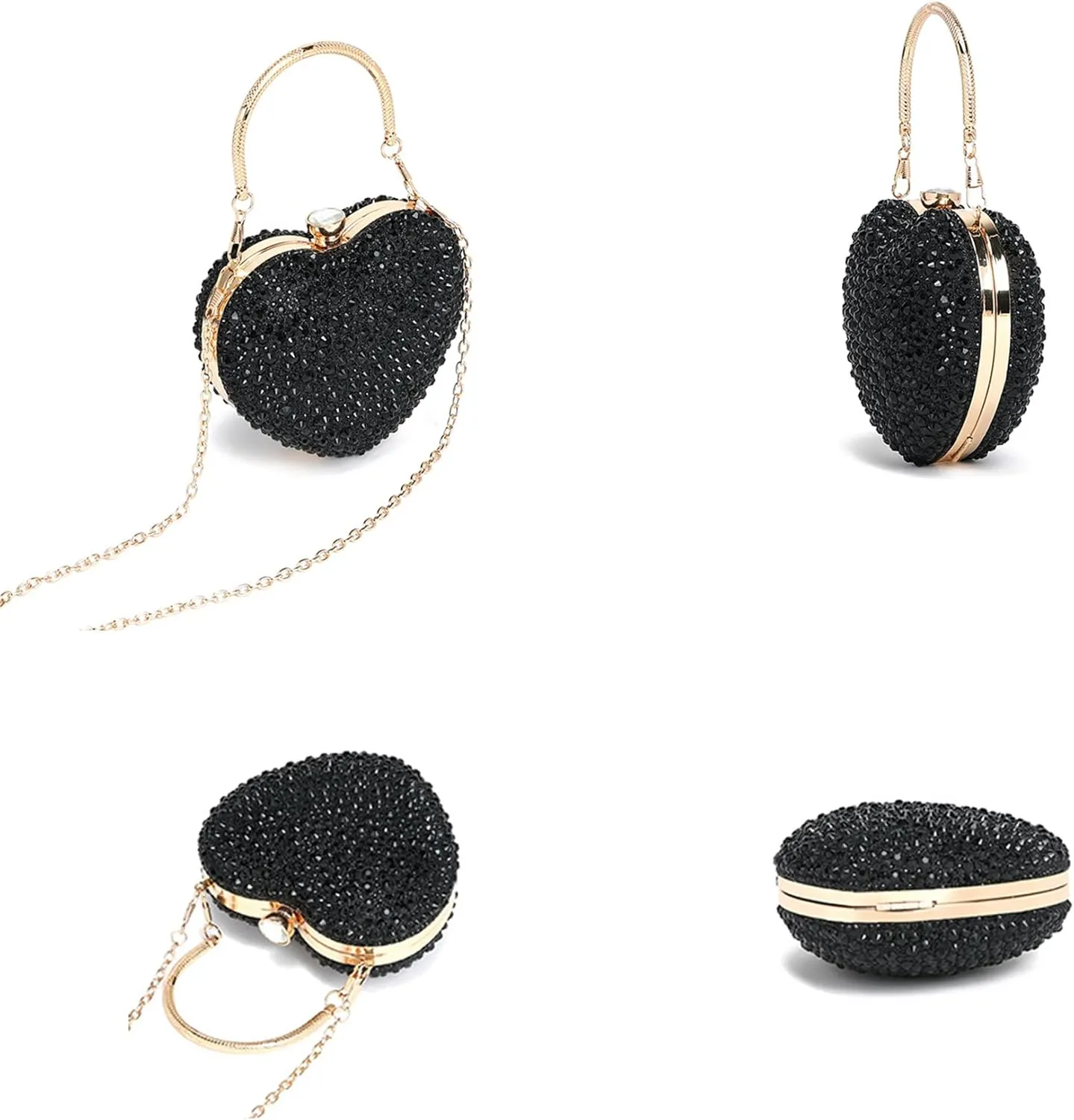 Sparkly Clutch Purses for Women Mini Heart Shape Rhinestone Evening Bag Crossbody Shoulder Bag Coin Handbags