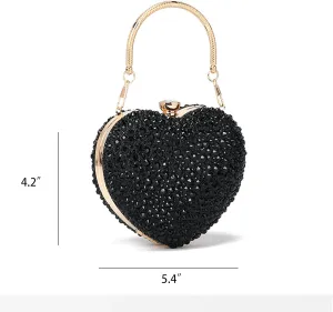 Sparkly Clutch Purses for Women Mini Heart Shape Rhinestone Evening Bag Crossbody Shoulder Bag Coin Handbags