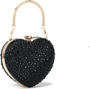 Sparkly Clutch Purses for Women Mini Heart Shape Rhinestone Evening Bag Crossbody Shoulder Bag Coin Handbags