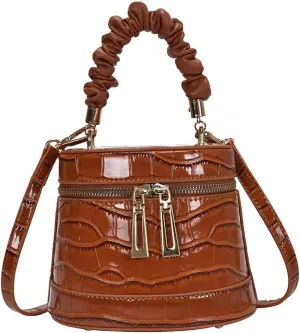 Stylish Leather Satchel Handbag for Women | Fashionable Cylinder Purse | Top Handle Crossbody Bag in Black