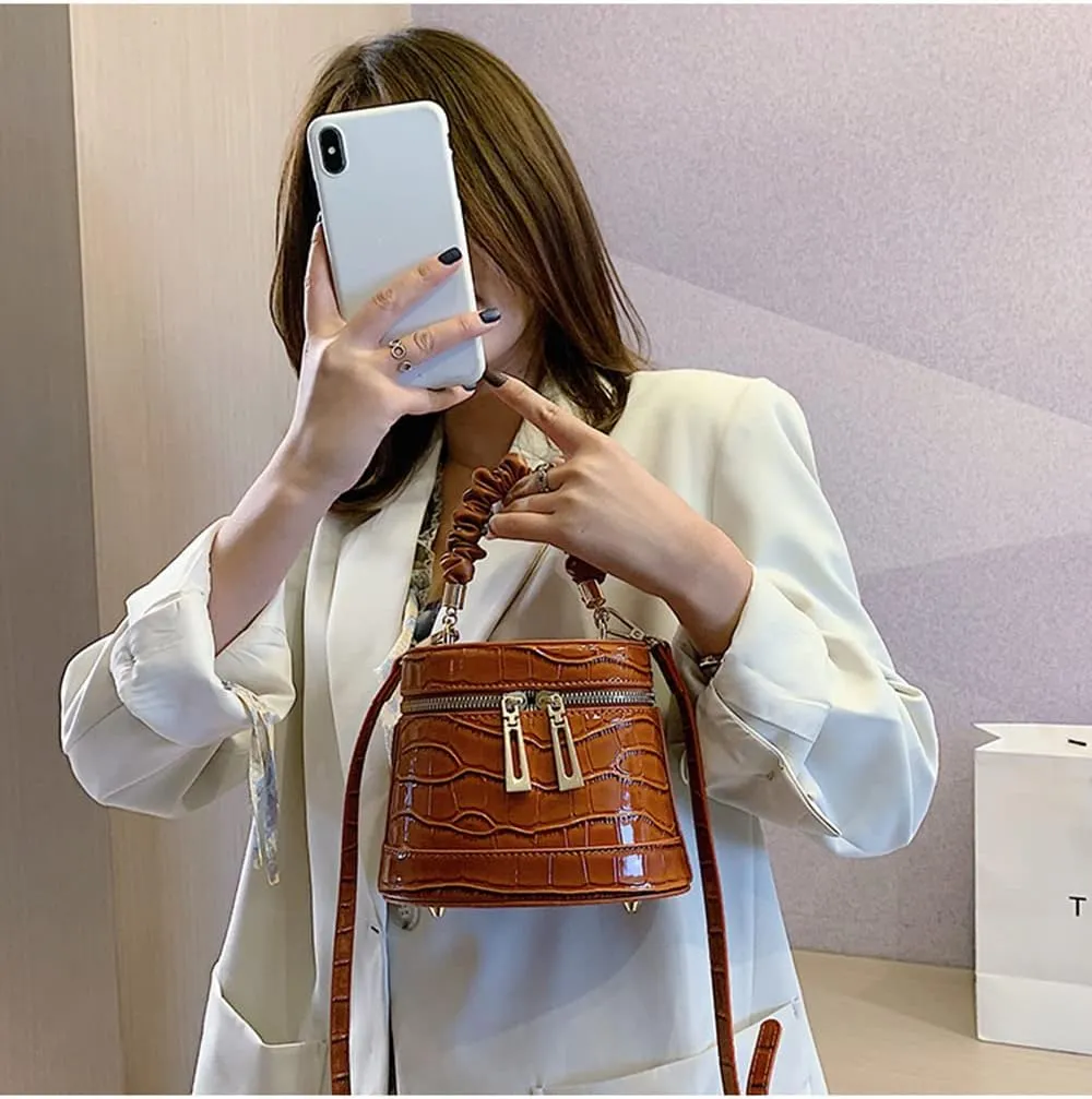 Stylish Leather Satchel Handbag for Women | Fashionable Cylinder Purse | Top Handle Crossbody Bag in Black