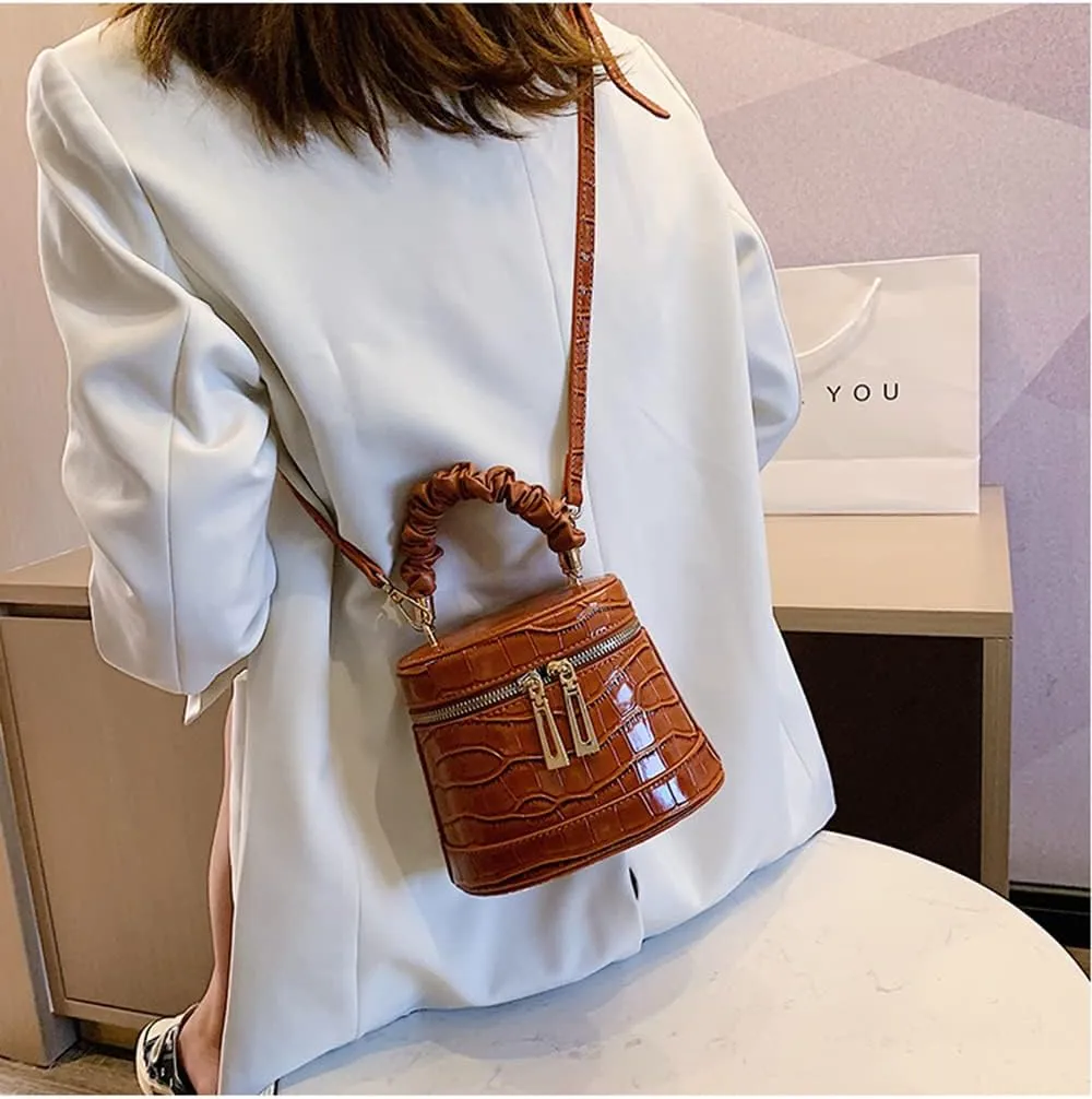 Stylish Leather Satchel Handbag for Women | Fashionable Cylinder Purse | Top Handle Crossbody Bag in Black
