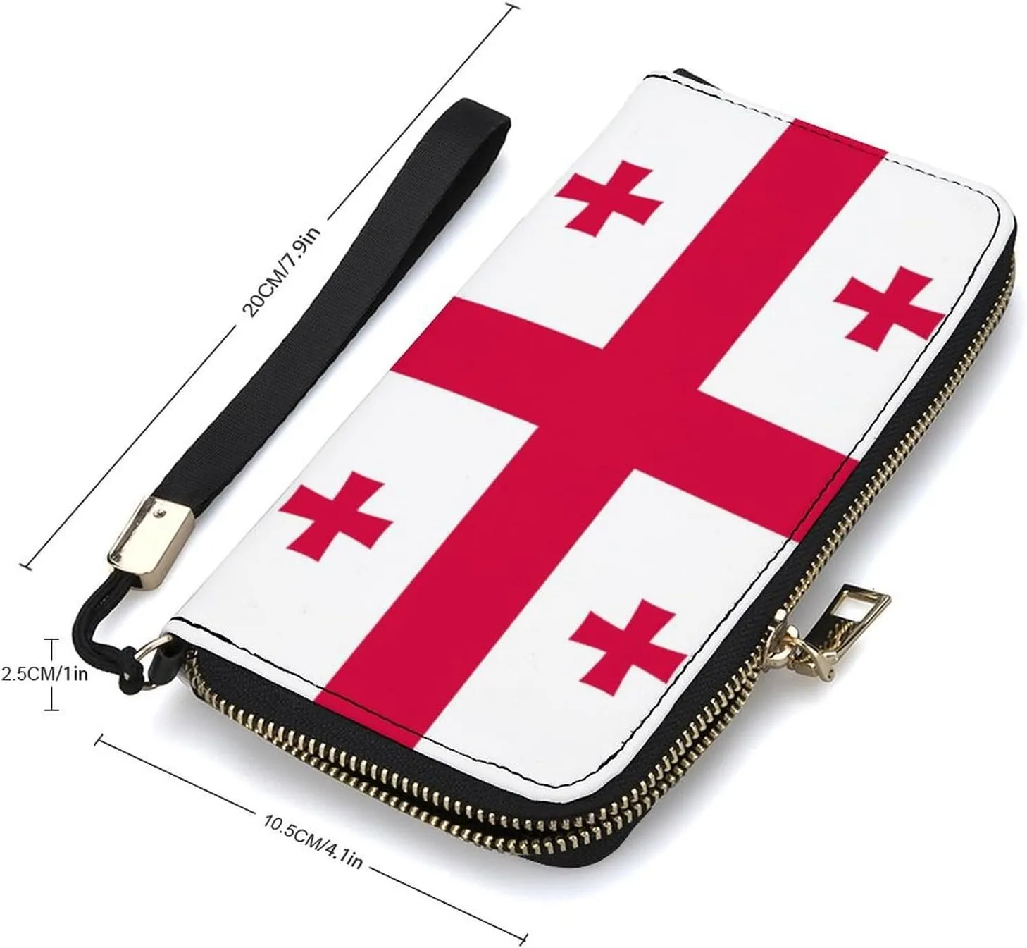 Stylish Women Men Zipper Long Purse Removable Wristlet PU Leather Wallet Travel Clutch, Georgia Flag