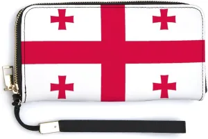 Stylish Women Men Zipper Long Purse Removable Wristlet PU Leather Wallet Travel Clutch, Georgia Flag