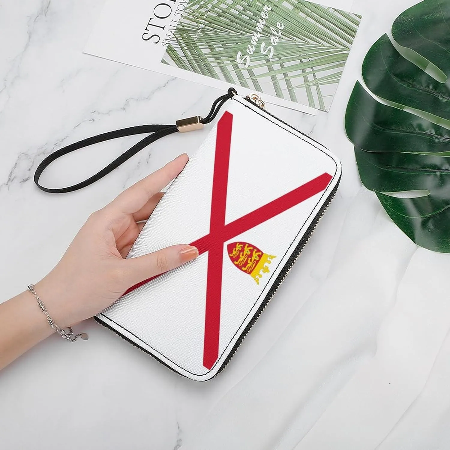 Stylish Women Men Zipper Long Purse Removable Wristlet PU Leather Wallet Travel Clutch, Jersey Flag