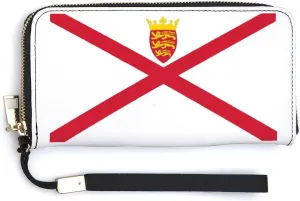 Stylish Women Men Zipper Long Purse Removable Wristlet PU Leather Wallet Travel Clutch, Jersey Flag