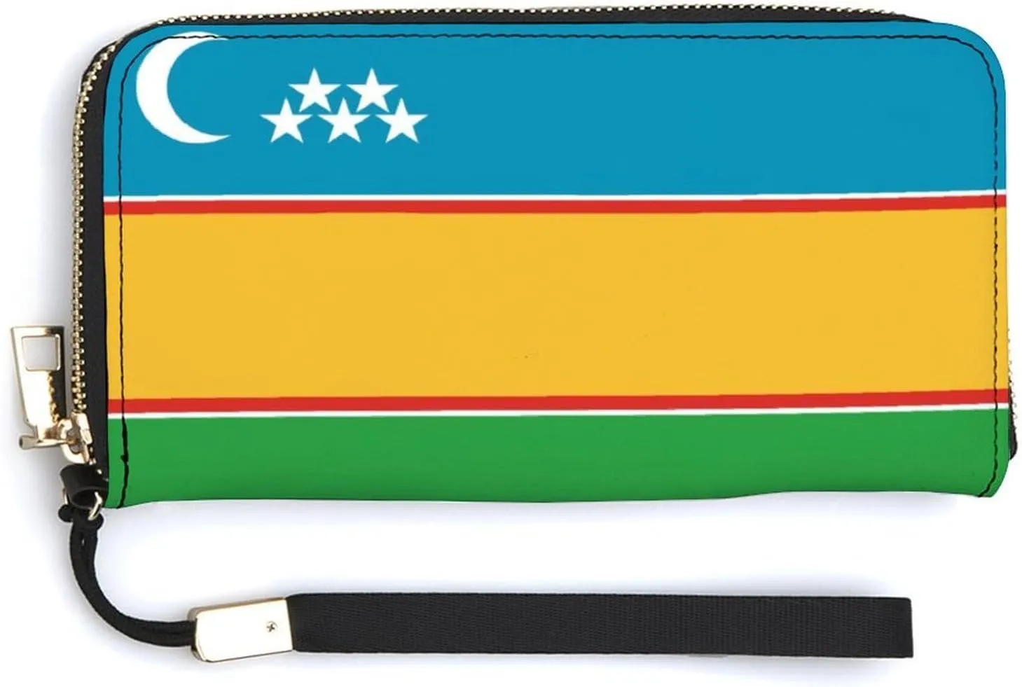 Stylish Women Men Zipper Long Purse Removable Wristlet PU Leather Wallet Travel Clutch, Karakalpakstan Flag