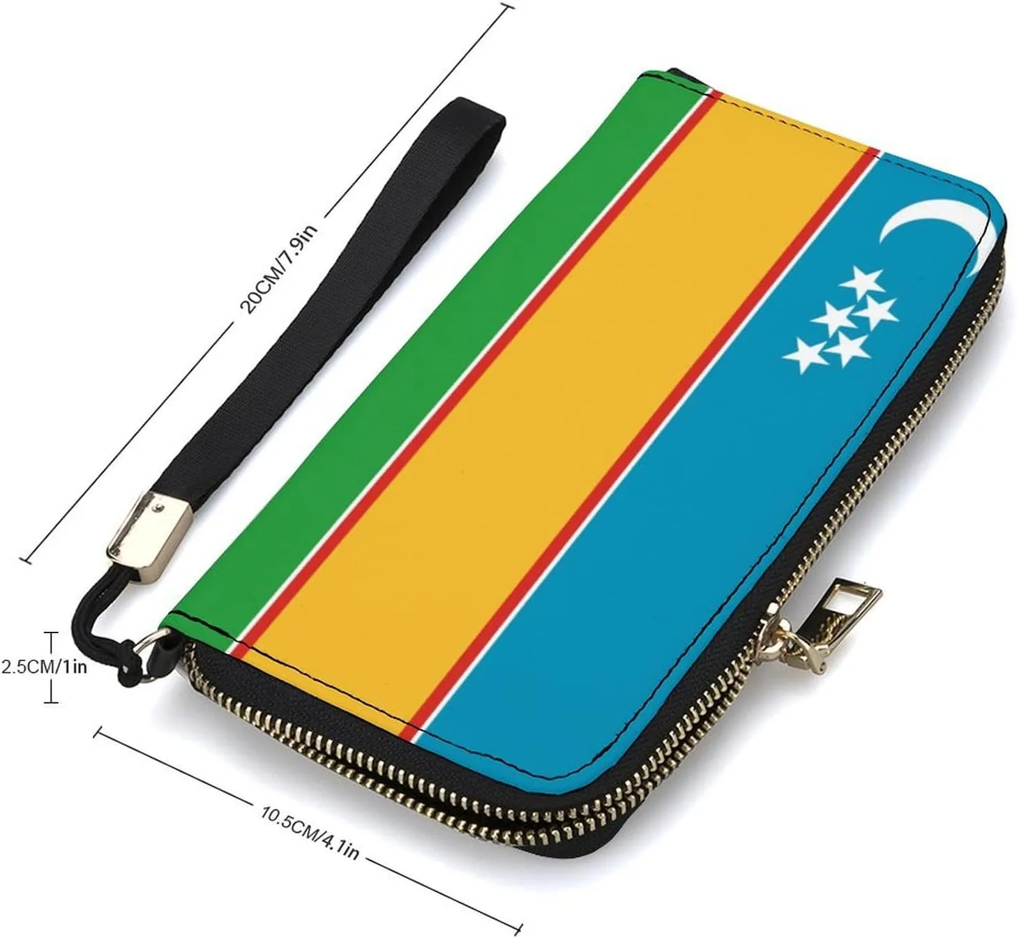 Stylish Women Men Zipper Long Purse Removable Wristlet PU Leather Wallet Travel Clutch, Karakalpakstan Flag