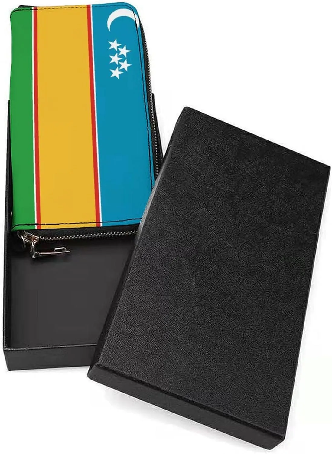 Stylish Women Men Zipper Long Purse Removable Wristlet PU Leather Wallet Travel Clutch, Karakalpakstan Flag