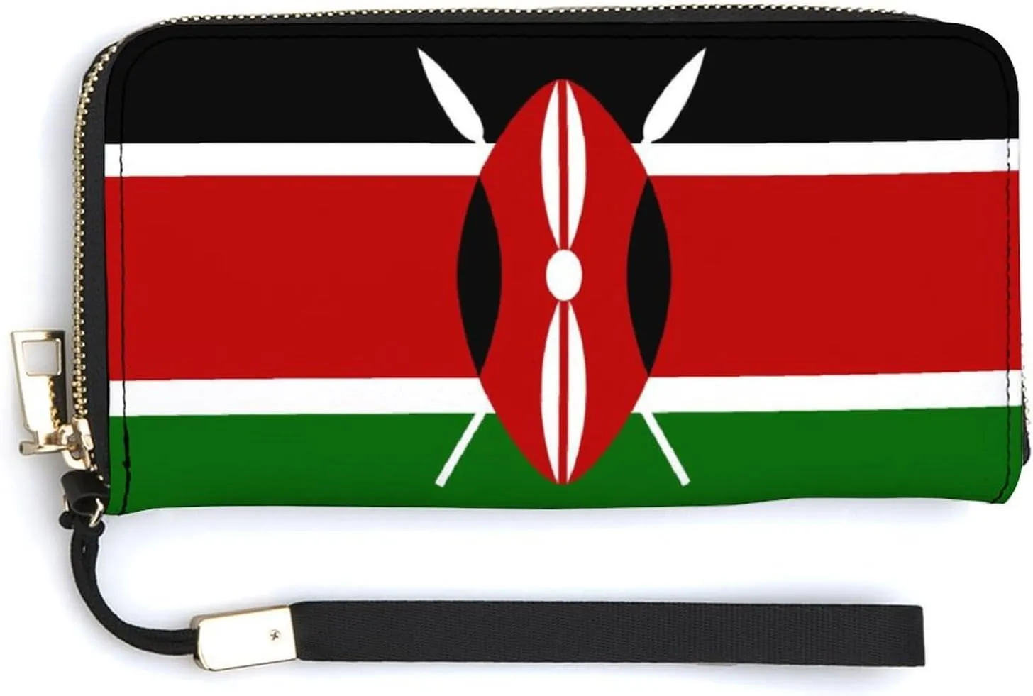 Stylish Women Men Zipper Long Purse Removable Wristlet PU Leather Wallet Travel Clutch, Kenya Flag