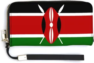 Stylish Women Men Zipper Long Purse Removable Wristlet PU Leather Wallet Travel Clutch, Kenya Flag