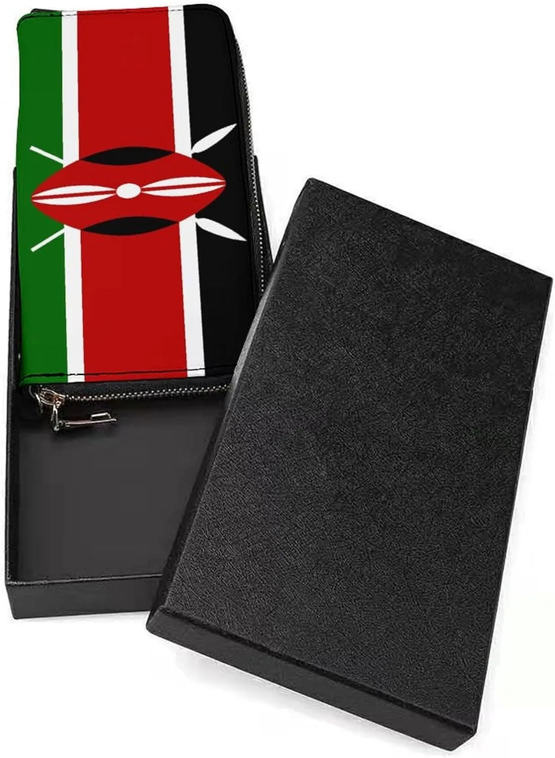 Stylish Women Men Zipper Long Purse Removable Wristlet PU Leather Wallet Travel Clutch, Kenya Flag