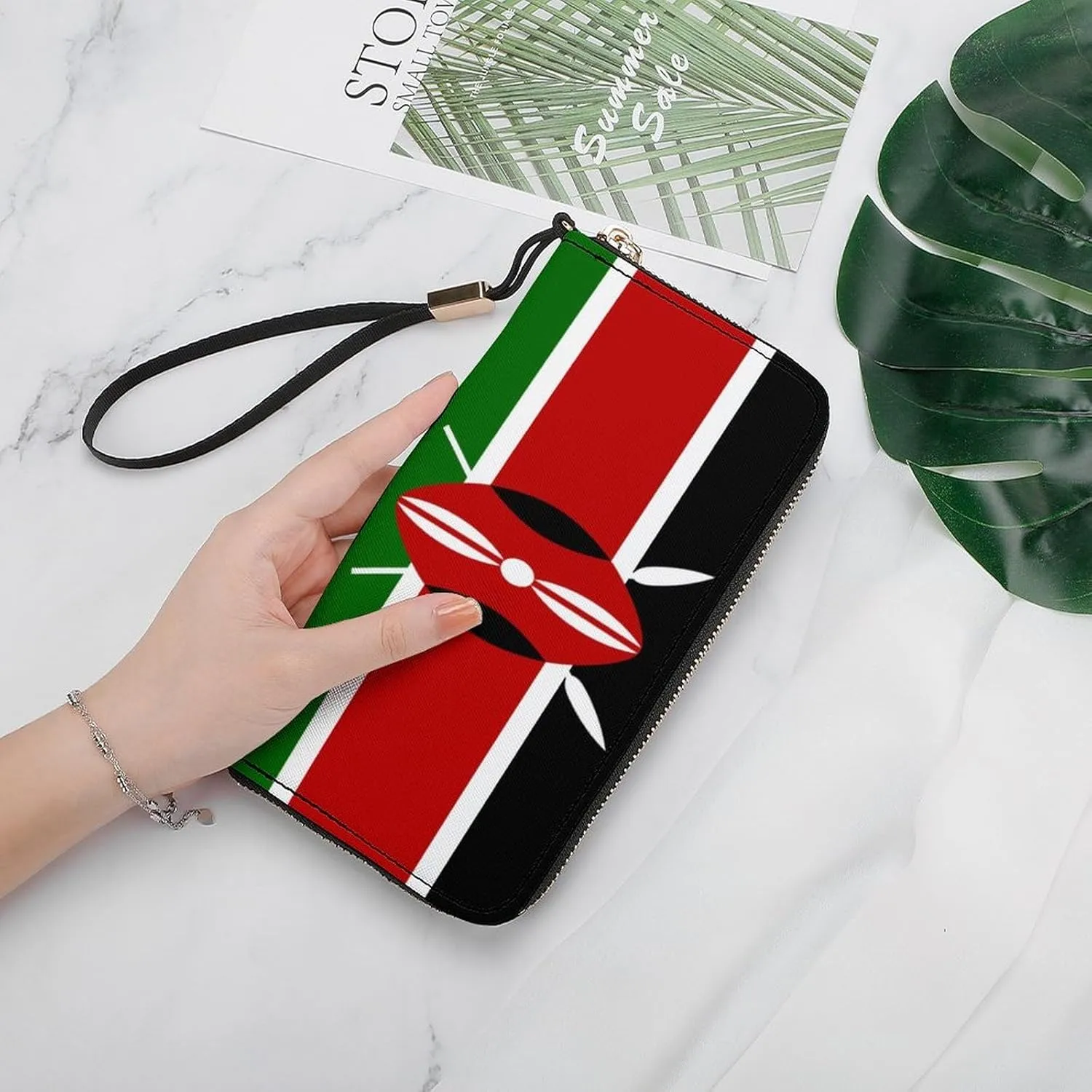 Stylish Women Men Zipper Long Purse Removable Wristlet PU Leather Wallet Travel Clutch, Kenya Flag