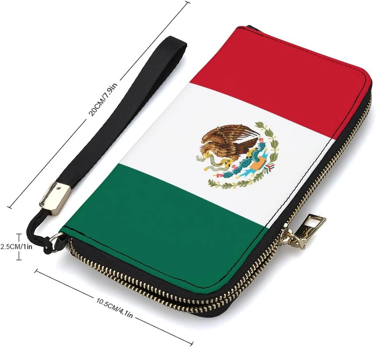 Stylish Women Men Zipper Long Purse Removable Wristlet PU Leather Wallet Travel Clutch, Mexican Flag