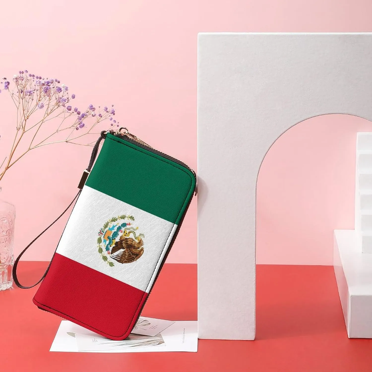 Stylish Women Men Zipper Long Purse Removable Wristlet PU Leather Wallet Travel Clutch, Mexican Flag