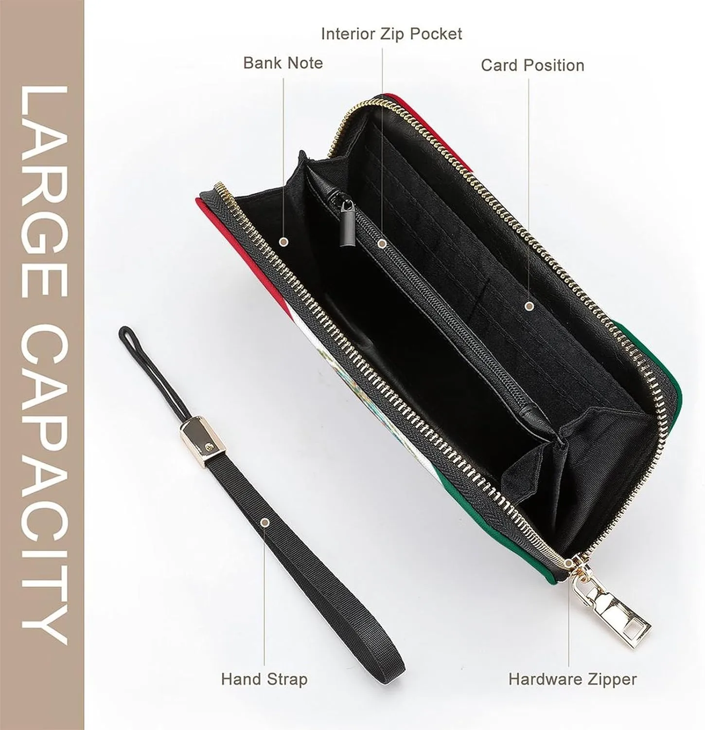 Stylish Women Men Zipper Long Purse Removable Wristlet PU Leather Wallet Travel Clutch, Mexican Flag